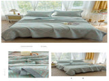 Grey and Green Cotton Three-Layer Gauze Bed Cover Set - Reversible Vintage Printed Blanket with Two V888-ELOSUNG36769