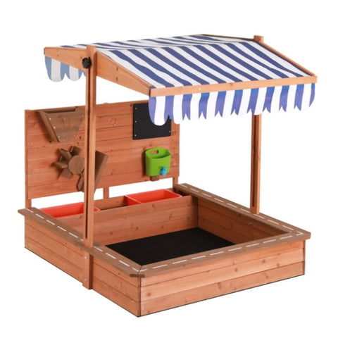 Keezi Kids Sandpit Wooden Canopy Sandbox With Cover Funnel Outdoor Toys 110cm SAND-CANOPY-FUNNEL-110