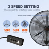 VEVOR Wall-Mount Misting Fan Oscillating Metal Fan 61.6 cm 3 Speed Waterproof V952-GYBGSFSYCSS24BCVOV3
