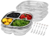 6PCS Stainless Steel Snack Containers, 4-compartment Bento Boxes with Lids & Forks, Deep Large Metal V1369-AZ3-W-08769