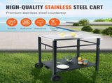 Outdoor Grill Dining Cart with Double-Shelf, 85*55cm BBQ Movable Food Prep Table, Multifunctional V952-JSHWBCTC855512MJNV0