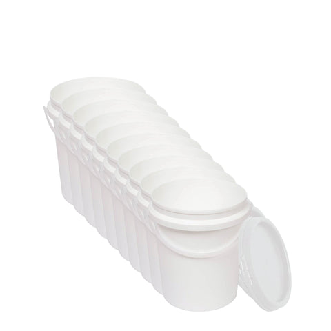 10x 1.2L Plastic Buckets + Lids - Food Grade Empty White Tub With Handle V238-SUPDZ-40577329332304