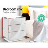 Artiss 2x Bedside Table LED 3 Drawers - MORI White FURNI-O-LED-BS-02-WHX2