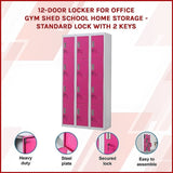 12-Door Locker for Office Gym Shed School Home Storage - Standard Lock with 2 Keys V63-838891