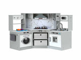 Keezi 112cm Wooden Pretend Kitchen Playset Kids Toy Sink Stove Grey PLAY-WOOD-TAP-GY