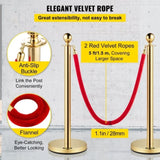 Velvet Ropes and Posts, 5 ft/1.5 m Red Rope, Stainless Steel Gold Stanchion with Ball Top, Red Crowd V952-TDZQTHRSGLZJ4238FV0