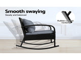 Gardeon 3PC Rocking Chair Table Wicker Outdoor Furniture Patio Bistro Set Black ODF-ROCK-E-SET-BK