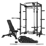 CORTEX PR4 Folding Power Rack with 100kg Olympic Tri-Grip Weight, Bar and Bench Set V420-CSPR-PR4-B