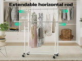 Artiss Clothes Rack Double Rod Airer Rail Coat Stand Adjustable Hanger HANGER-149H-D-SI