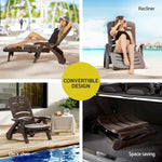 Gardeon Sun Lounger Folding Lounge Chair Wheels Patio Outdoor Furniture Brown ODF-SUNBED-PP150-BR