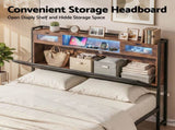 Artiss Queen Bed Frame with LED Lights and Storage Headboard Charging Station BFRAME-J-MEL-Q-BK-AB