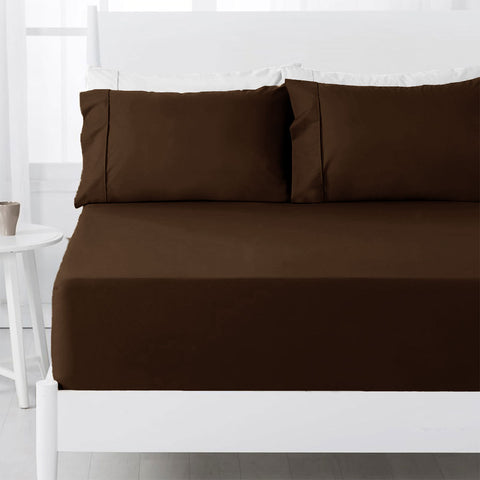 Hotel Living 250TC Chocolate Cotton Rich Combo Set Queen 38cm V442-GHT-FITTEDSS-250TC-CHOCOLATE-QS