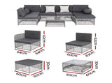 Gardeon 6 Seater Outdoor Sofa Set 7PCS Table Chair Set Garden Rattan Patio Furniture ODF-SOFA-7PCS-RATTAN-GE-ABCD