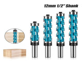 Double Bearing Spiral Flush Trim Router Bit 1/2" Shank - Solid Carbide Blade with Teflon Coating, V1107-145-50122-BLU2