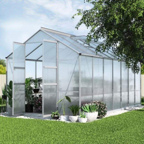 Green Fingers Greenhouse 4.1x2.5x2.26M Double Doors Aluminium Green House Garden Shed GH-ALU-C-410X250-DOU-AB