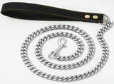 Premium Cuban Link Dog Leash with Genuine Leather Handle Heavy-Duty Stainless Steel Pet Walking V1341-ZY-V4WZ94XP-SILVER-120CM472IN