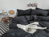 Black Washed Cotton Bedding Set - Solid Color Fitted Sheet Style, 4-Piece Set for 1.8m Bed, Includes V888-ELOSUNG48740