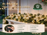 Jingle Jollys 2.7M Christmas Garland 8 Mode LEDs Timing 200 Tips Flowers Balls XM-C-GAR-FLW-9FT-GD-LED