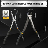 ELEAD 5Pcs 11" Long Reach Needle Nose Pliers Set w/ Magnetic Racks&Roll-Up Pouch V465-70170