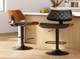 Artiss 2x Bar Stools Kitchen Dining Chairs Gas Lift Stool Wooden Leather Black BA-TW-8095-BKX2