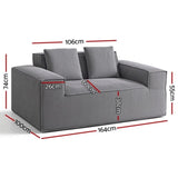 Artiss 2 Seater Sofa Loveseat Sofas Bed Couch No Assembly Corduroy Small Couches Apartement SB-COMP-CHA-GY