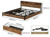 Levede King Bed Frame Industrial Storage LED Charing BF1063-K