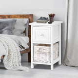 Artiss Bedside Table 1 Drawer with Basket Rustic White X2 ST-CAB-1D-1B-WHX2