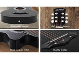 Alpha 38 Inch Acoustic Guitar Wooden Body Steel String Full Size w/ Stand Black GUITAR-D-38-BK-CAPO