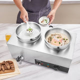 VEVOR Commercial Soup Warmer Soup Station with 2*7.4Qt Pot Soup Kettle Warmer V952-BW2274QT1200WGG9TV3