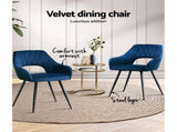 Artiss Dining Chairs Set of 2 Velvet Hollow Armchair Blue MO-DIN-KJC115-VEL-NAX2