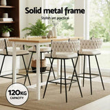 Artiss 4x Bar Stools Kitchen Dining Chair Counter Stool Woven Velvet Metal Ivory BA-K-1087-BGX4