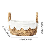 Hand Woven Storage Bask with Scalloped Liner Double Handles Rectangular Straw Organizer Bin for Home V1369-AZ3-W-11187