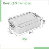 4PCS 304 Stainless Steel Food Containers Set, 47.35 fl oz Metal Bento Box with Removable Dividers, V1369-AZ3-W-08787