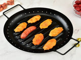 Non-Stick Round Iron Barbecue Grill Plate with Dual Handles, BBQ Tray for Outdoor Grilling and V1369-AZ3-W-13440