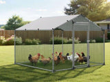 Metal Chicken Coop, 6.56x6.56x6.56ft Large Walk-in Chicken Runs with Cover, Spire Roof Hen House V952-JSJS222MJDDM0VGWG001V0
