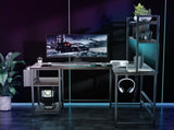Levede L Shaped Gaming Desk with LED Lights Brown DH1053-BR