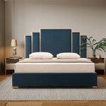 Austin Bed Frame Polyester Turquoise Fabric Padded Upholstery High Quality Slats Polished Stainless V43-BED-AUS-QBU