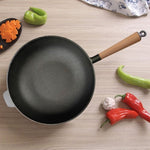 SOGA 31cm Commercial Cast Iron Wok Round Bottom FryPan Home Cooking Skillet ZPAI012NOLID