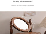 Round Mirror with Drawer Orbicular Wooden Tabletop Vanity Mirror Elegant Design V888-ELOSUNG16533