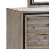 4 Pieces Bedroom Suite King Size Silver Brush in Acacia Wood Construction Bed, Bedside Table & V43-BDS-SSH-4PC-DRS-K