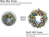 24 Inch Spring Easter Eggs Wreath with Lamb Ears Leaves for Front, Glitter Eggs Green Leaves V1258-DP02-C-2648