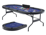 8 Player 1.8m Folding Poker Table and 300pcs Chips Set Portable Card Game Blue Layout Blue SOCCER-8POK-PCS-300