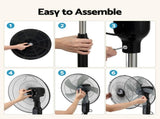 DEVANTI 16" Pedestal Fan with Remote 3 Speeds 8H Timer, Black PF-RC-40G2M-BK