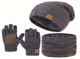 Men'S Winter Hat Men'S Gloves Men'S Scarf Winter Hat And Gloves Set Men'S - Beige - Size L V1347-922-55544-BEG-L