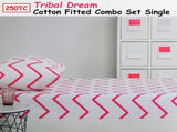 250TC Tribal Dream 100% Cotton Fitted Combo Set Single V442-CAP-FITTEDSS-TRIBALDREAM-PINK-SB