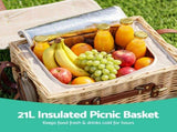 Alfresco 4 Person Insulated Picnic Basket Set with Foldable Wood Table Mat PC-TB-4P-REC