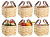 6 Pack Small Woven Gift Baskets with Leather Handles, Mini Wooden Storage Buckets, Rustic Decorative V1192-AZ-W-18359