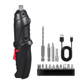 1Set Rechargeable Cordless Screwdriver with LED Light for Home Use Black V1366-AZ2-W-19002