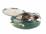 Frying Pot with Thermometer Japanese Stainless Steel Fryer Pan for Induction Cooker Deep Green V1294-YM0718-3118200267111