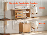 Folding Sewing Table with Lockable Wheels Shelves Trays Door Wood Color V952-FRZJYXXKZDBH6WYM1V0